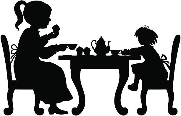 ilustraciones, imágenes clip art, dibujos animados e iconos de stock de tea party - tea party little girls teapot child