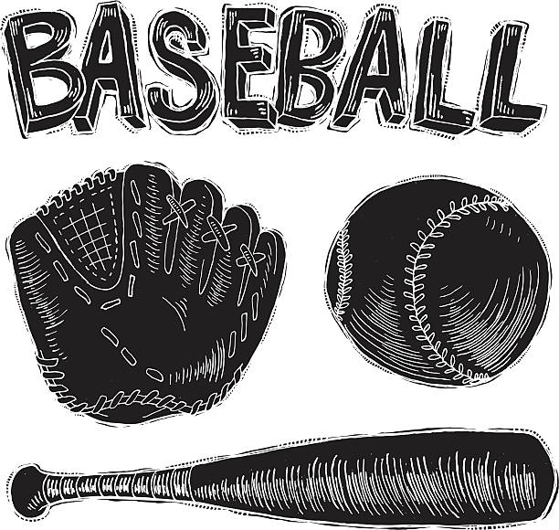 ilustraciones, imágenes clip art, dibujos animados e iconos de stock de tinta reverxe de béisbol - baseball glove baseball baseballs old fashioned