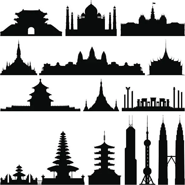 Vector illustration of Highly Detailed Asian Monuments