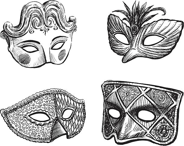 carnival masks Vector drawing of a different carnival masks. theater mask stock illustrations
