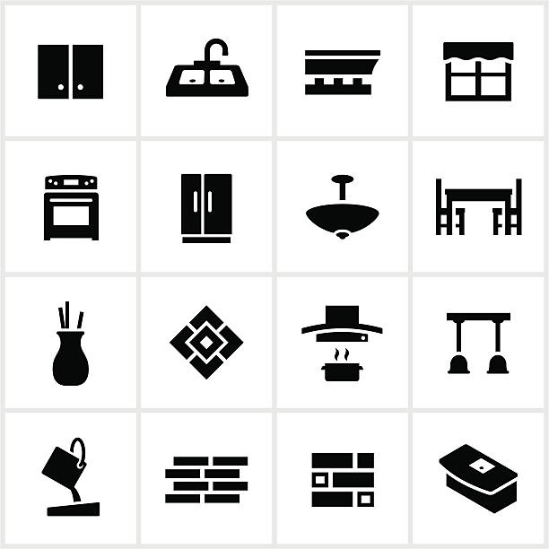 ilustrações de stock, clip art, desenhos animados e ícones de cozinha remodel ícones preto - light fixture