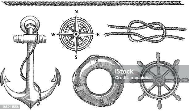 Nautische Elemente Stock Vektor Art und mehr Bilder von Seil - Seil, Kompass, Wasserfahrzeug