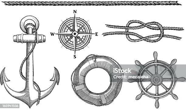 Elementos Náuticos - Arte vetorial de stock e mais imagens de Corda - Corda, Bússola, Veículo Aquático