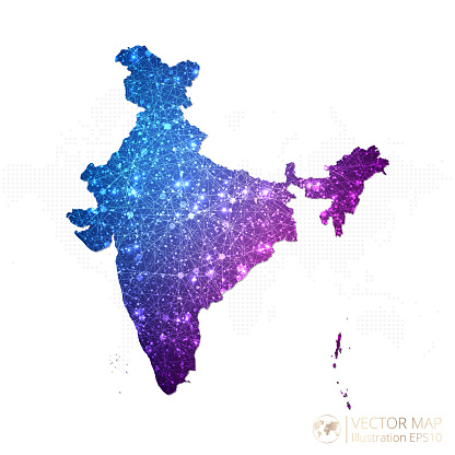 Inian Vector Map India Map In Geometric Wireframe Blue With Purple Polygonal Style ...