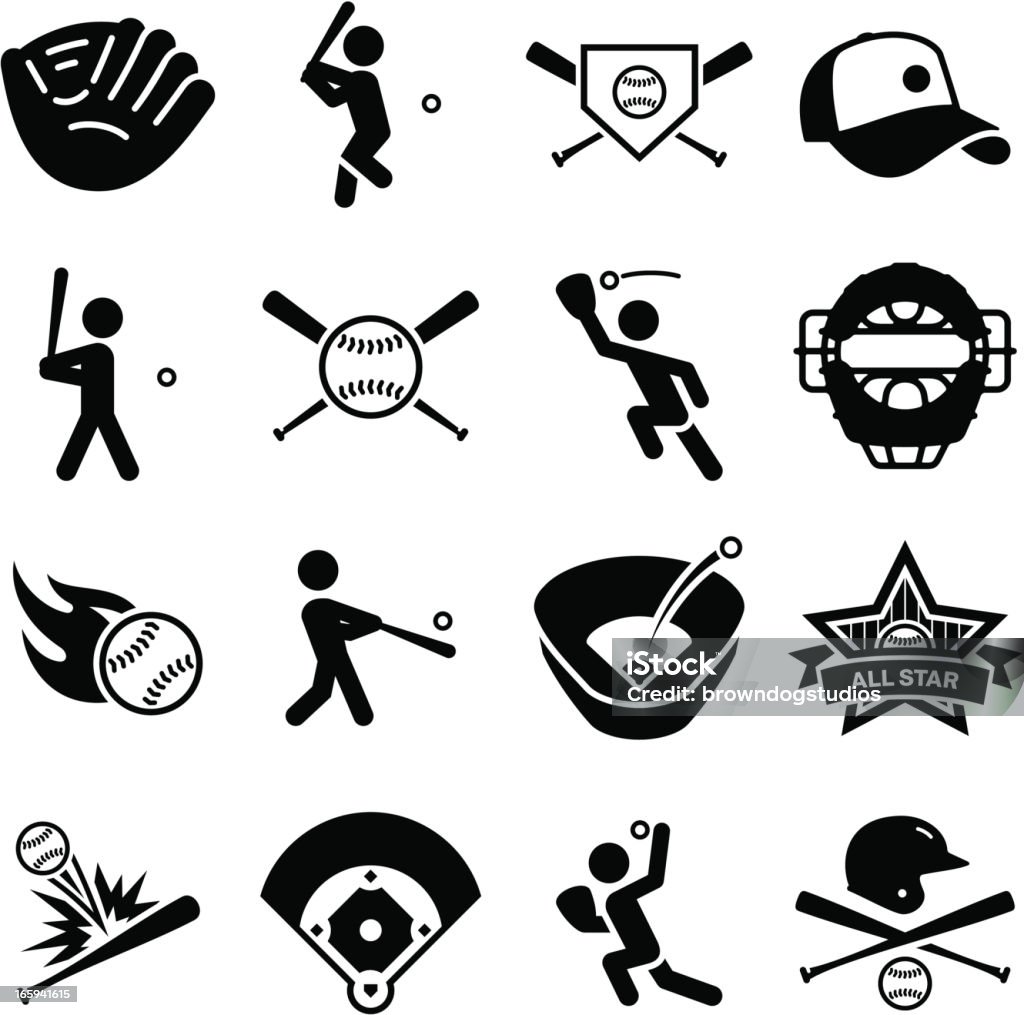 Baseball-Icons-Schwarz-Serie - Lizenzfrei Baseball Vektorgrafik