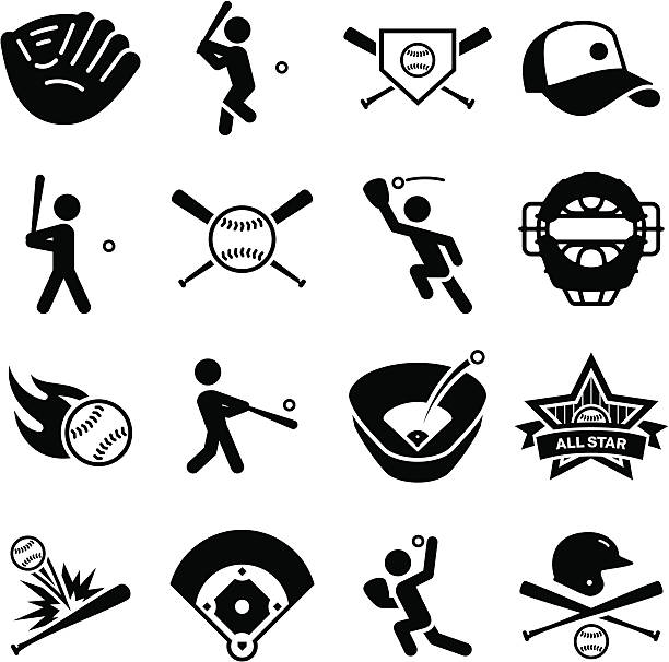 baseball-icons-schwarz-serie - baseball baseball player baseballs catching stock-grafiken, -clipart, -cartoons und -symbole