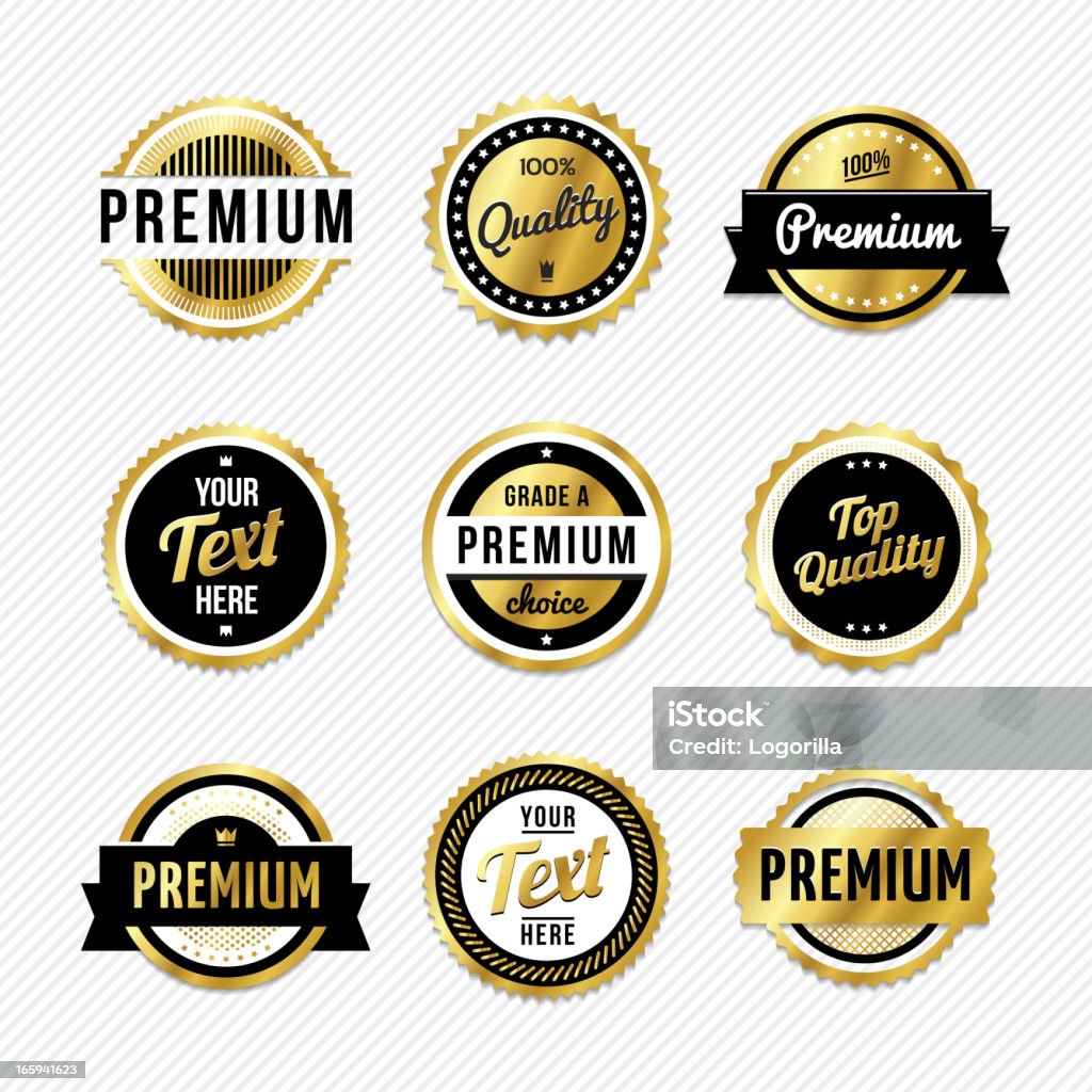 Badge oro con il testo di esempio - arte vettoriale royalty-free di Badge