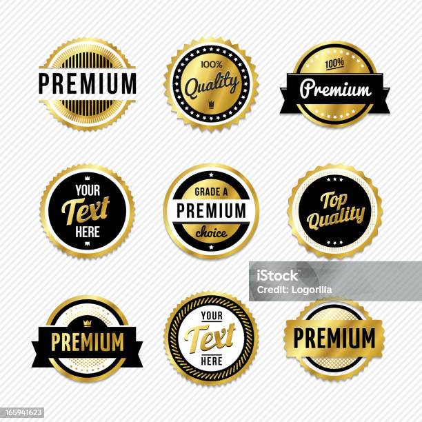 Badge Oro Con Il Testo Di Esempio - Immagini vettoriali stock e altre immagini di Badge - Badge, Oro - Metallo, Dorato - Colore descrittivo