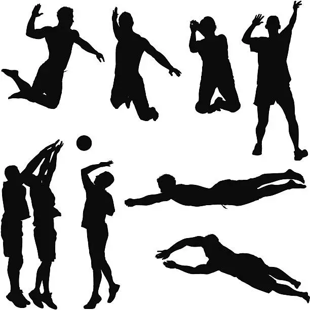Vector illustration of Multiple images of volleyball players in action