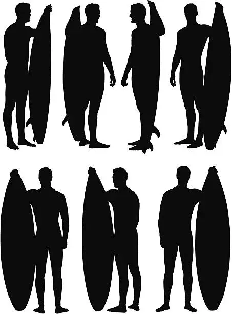 Vector illustration of Multiple images of a man with surfboard