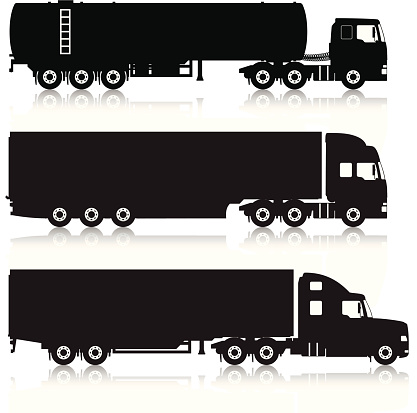 Silhouetted, generic, commercial truck and trailer icons. Layered and grouped for ease of use (eg - trucks can be ungrouped and placed with other trailers). Download includes EPS8 file and hi-res jpeg.