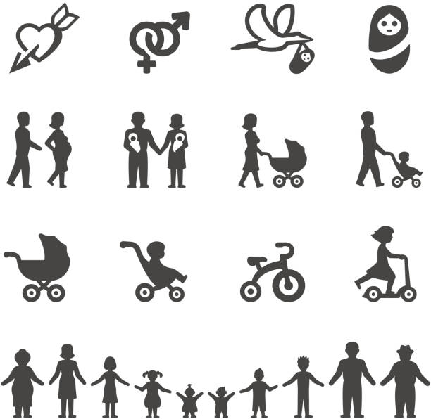 Mobico icons - Offspring Mobico collection - Newborn, Offspring and Family icons. children holding hands icon stock illustrations