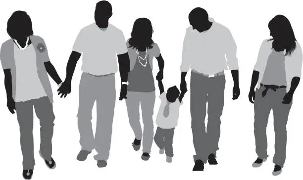 Vector illustration of Silhouette of a family walking