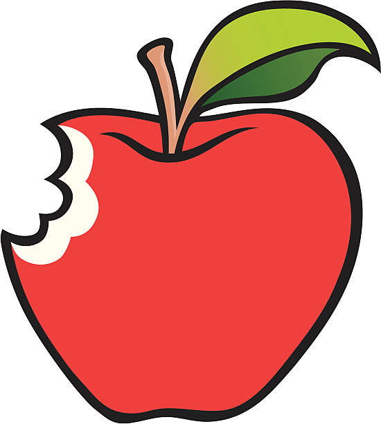 bitten apple - apple biting missing bite red stock illustrations