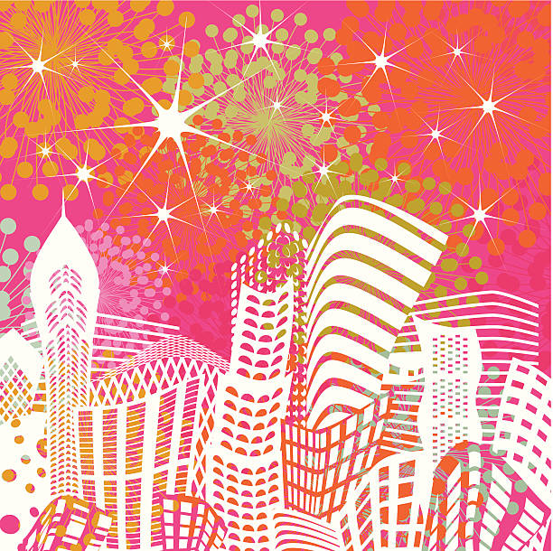 boże narodzenie krajobraz miejski - christmas funky building exterior vector stock illustrations