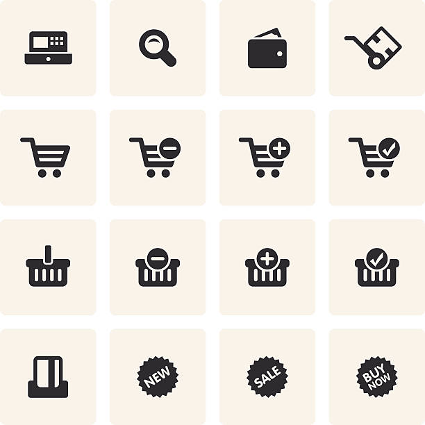 Compilation of black colored shopping icons vector art illustration