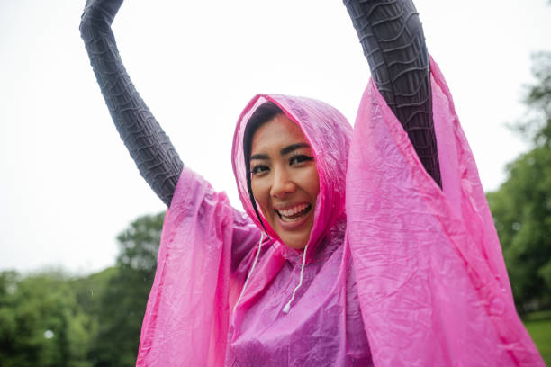 Keeping Dry In Pink Poncho