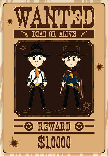 Vector illustration of Two Cowboy Gunslingers Wanted Poster
