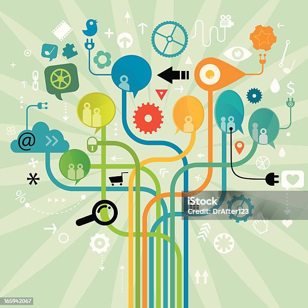 Ilustración de Concepto De Medios Sociales y más Vectores Libres de Derechos de Aplicación para móviles - Aplicación para móviles, Aprender, Color vibrante