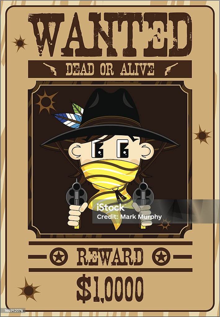 Cowboy Gunslinger Wanted-englisches Plakat - Lizenzfrei Abzeichen Vektorgrafik