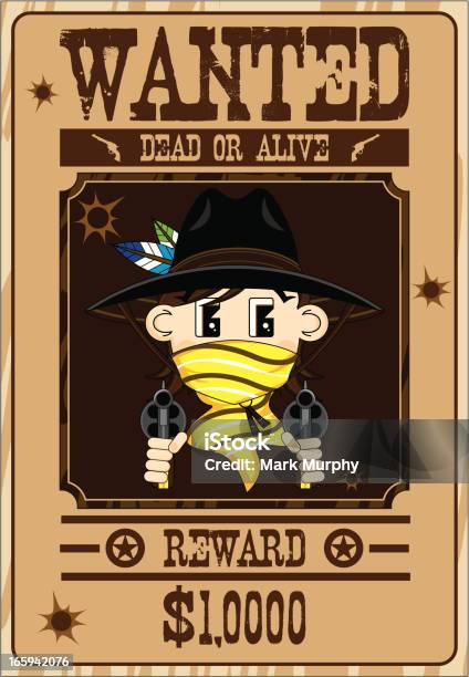 Cowboy Gunslinger Wanted Poster Stock Illustration - Download Image Now - Aiming, Badge, Brown Hair