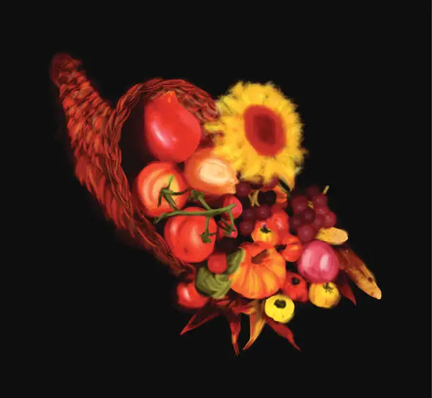 Vector illustration of Thanksgiving Cornucopia - Vector