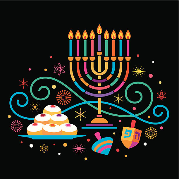 illustrazioni stock, clip art, cartoni animati e icone di tendenza di colorato hanukkah - holiday happiness menorah hanukkah