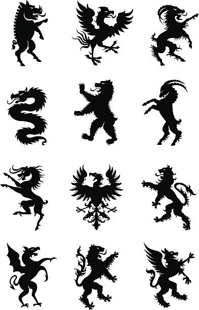 Heraldry animals Set of 12 heraldry animals. animals crest stock illustrations