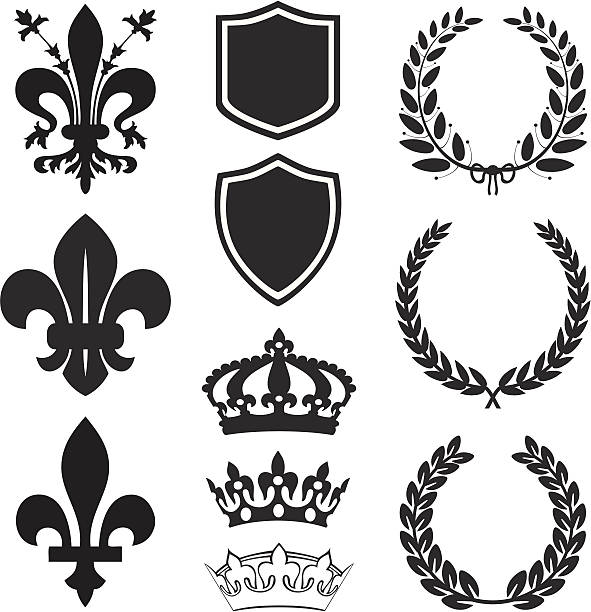 fleur de lis heraldry set - lily fleur de lys king flower stock-grafiken, -clipart, -cartoons und -symbole