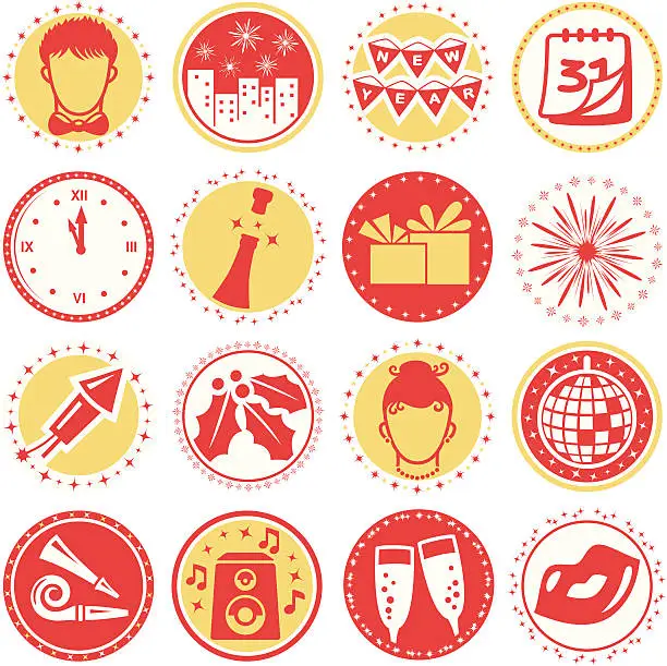 Vector illustration of New Year Eve - Circle Icons / Seals