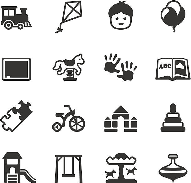 Soulico - Childhood Soulico icons collection - Preschool and Childhood icons. swing play equipment stock illustrations