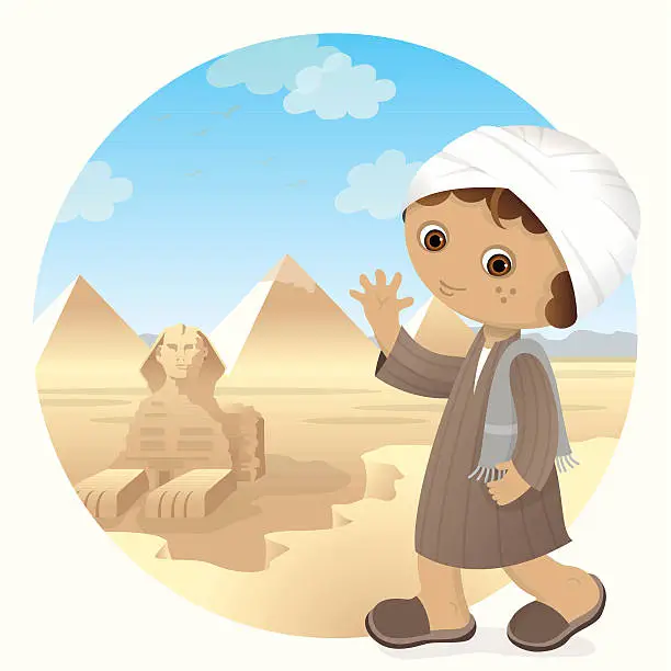 Vector illustration of Egyptian boy at Great Spynx of Giza