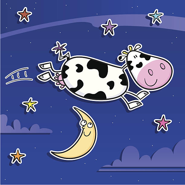 krowa i moon - cow moon nursery rhyme jumping stock illustrations
