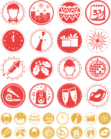 Positive and negative transparent New Year Eve icons and seals.
