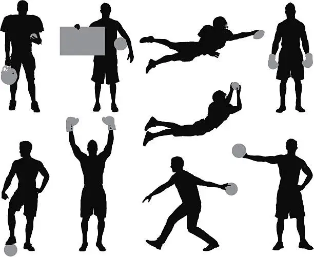 Vector illustration of Silhouette of sports people in different action