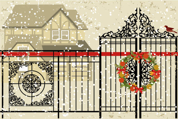 철 북문, 화관 - christmas gate wreath house stock illustrations