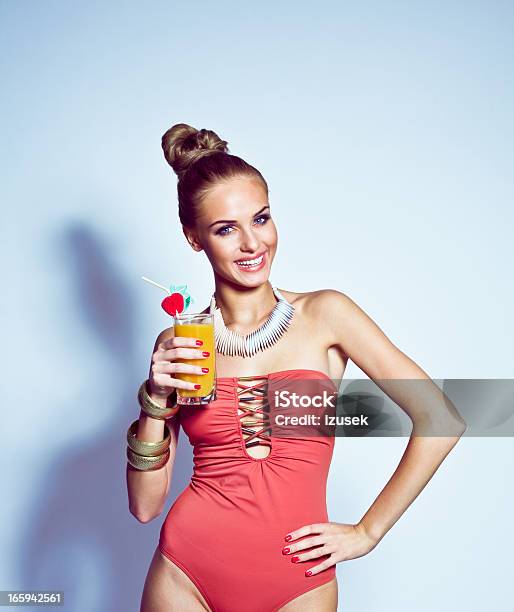 Glamour Portrait Of Woman Holding A Tropical Drink Stock Photo - Download Image Now - Cocktail, Women, One Woman Only
