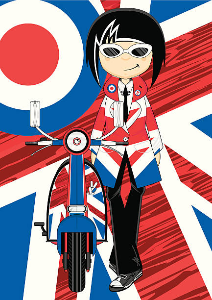 illustrations, cliparts, dessins animés et icônes de frais de modèle rétro fille avec un scooter - lapel hairstyle transportation british culture