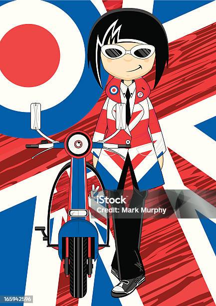 Cool Mod Girl With Retro Scooter Stock Illustration - Download Image Now - 1960-1969, Adult, Badge