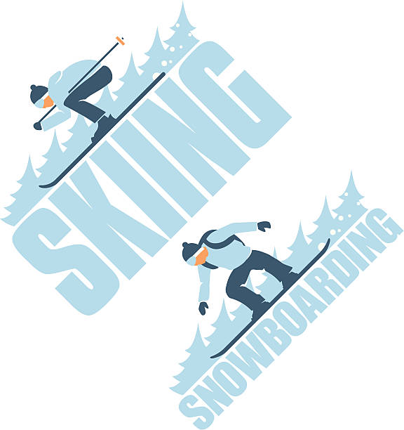 illustrazioni stock, clip art, cartoni animati e icone di tendenza di & sci snowboard - sci