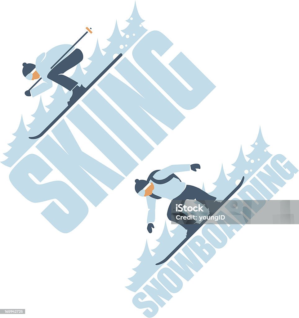 Skiing & Snowboarding Vector illustration. Layered and grouped for ease of use. Download includes EPS8 vector and hi-res jpeg files. Skiing stock vector