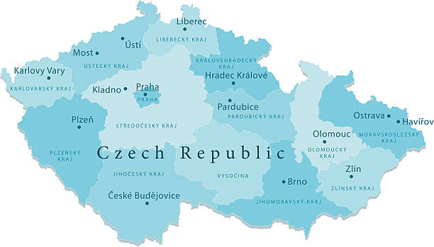 illustrazioni stock, clip art, cartoni animati e icone di tendenza di repubblica ceca mappa vettoriale regioni isolato - repubblica ceca