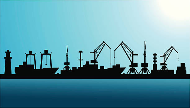 Shipping port silhouette Vector silhouette of shipping port Harbor stock illustrations