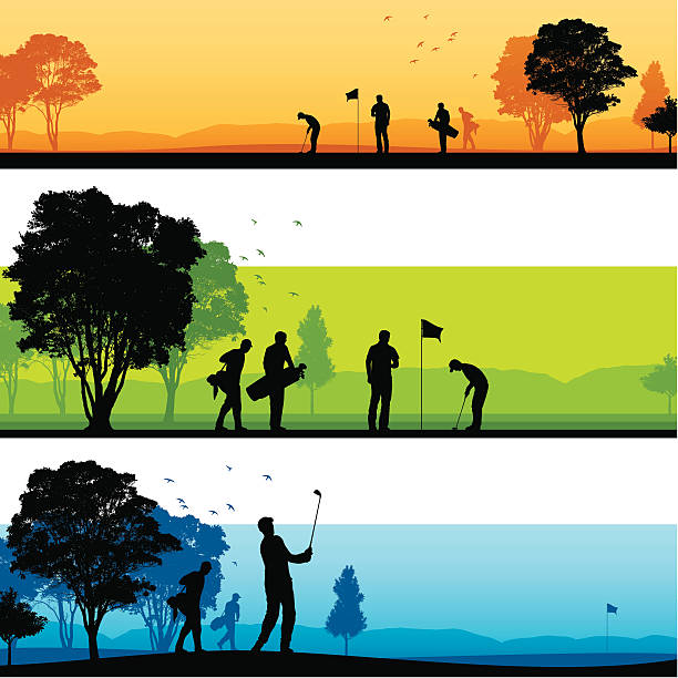 ilustrações, clipart, desenhos animados e ícones de silhuetas de campo de golfe - golf copy space professional sport sport