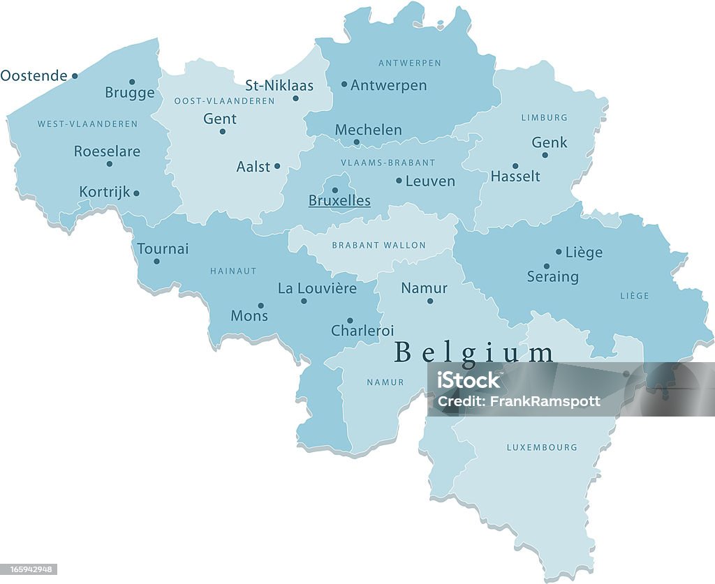 Belgia Wektor Mapa regionów puste - Grafika wektorowa royalty-free (Belgia)