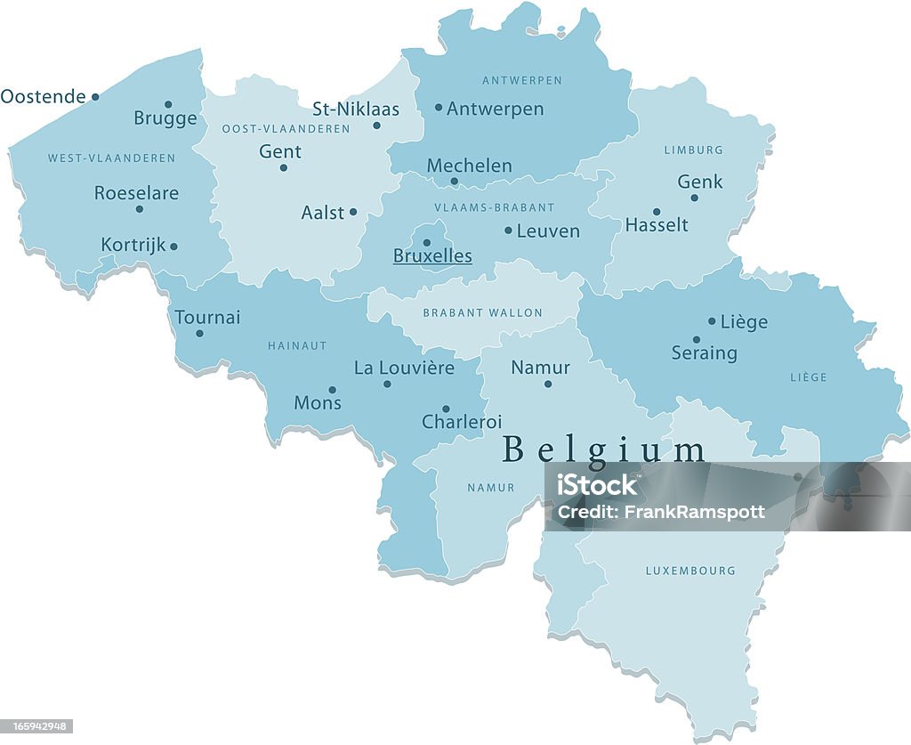 Bélgica vetor mapa regiões isoladas - Vetor de Bélgica royalty-free