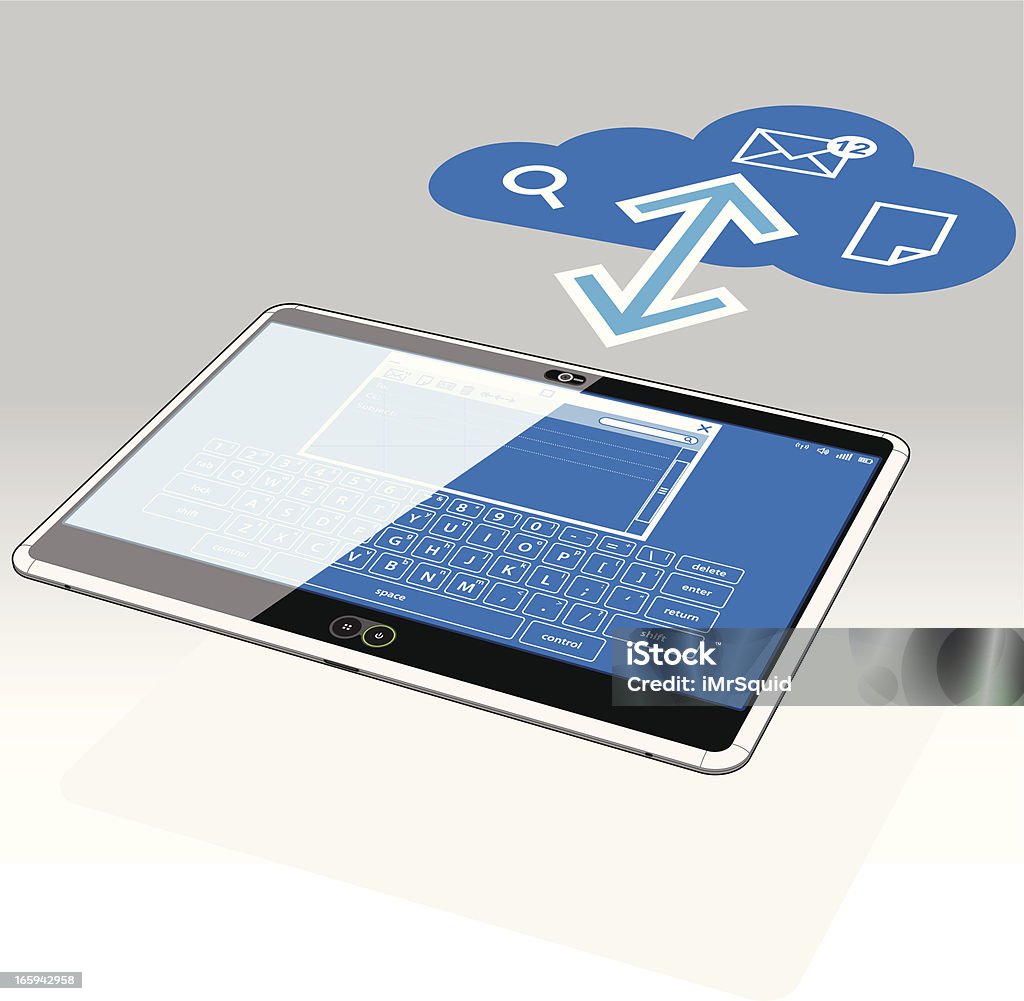 Tablet PC, e-mail e os dados em Nuvem - Royalty-free A caminho arte vetorial