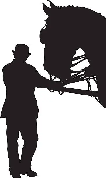 Vector illustration of Man & Work Horse Silhouette