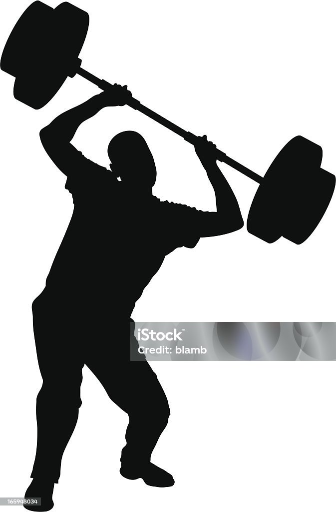 Wobbly Weights A silhouette of a man struggling to lift weights. Adult stock vector