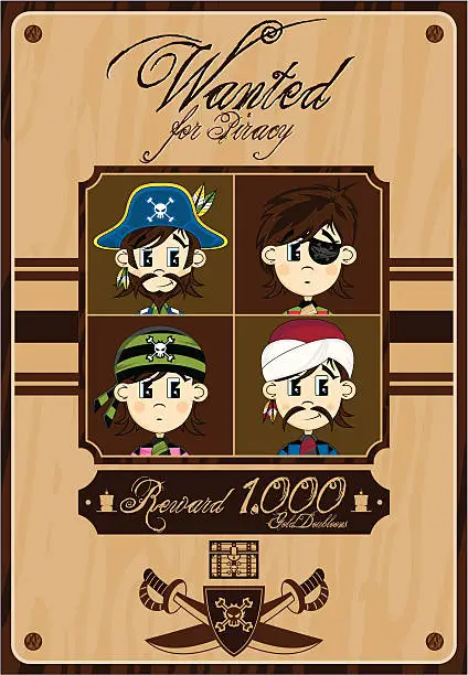 Vector illustration of Cute Pirate Gang Wanted Poster
